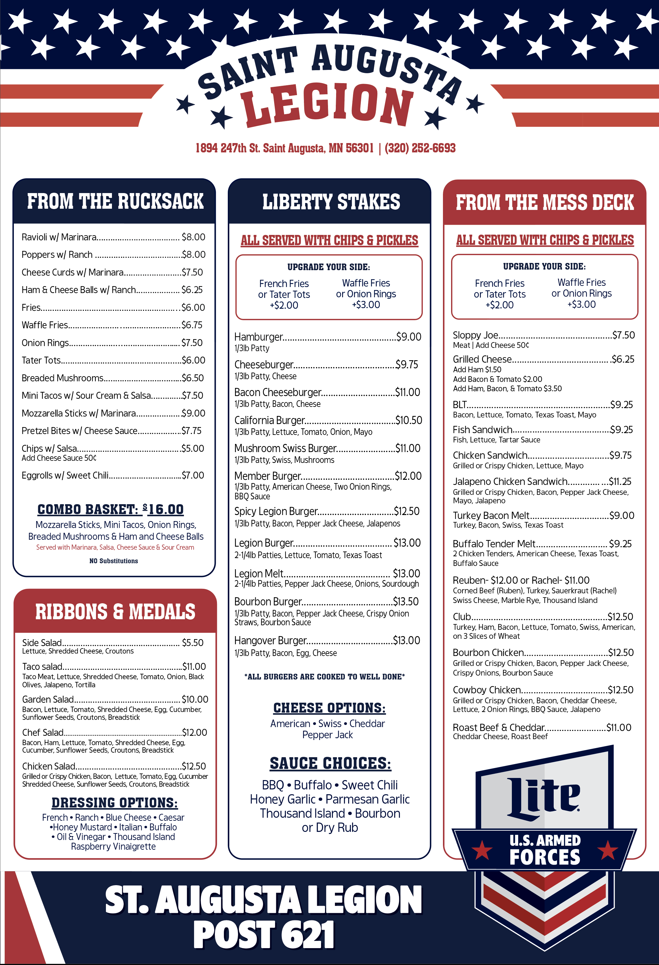 St. Augusta American Legion menu - page 1